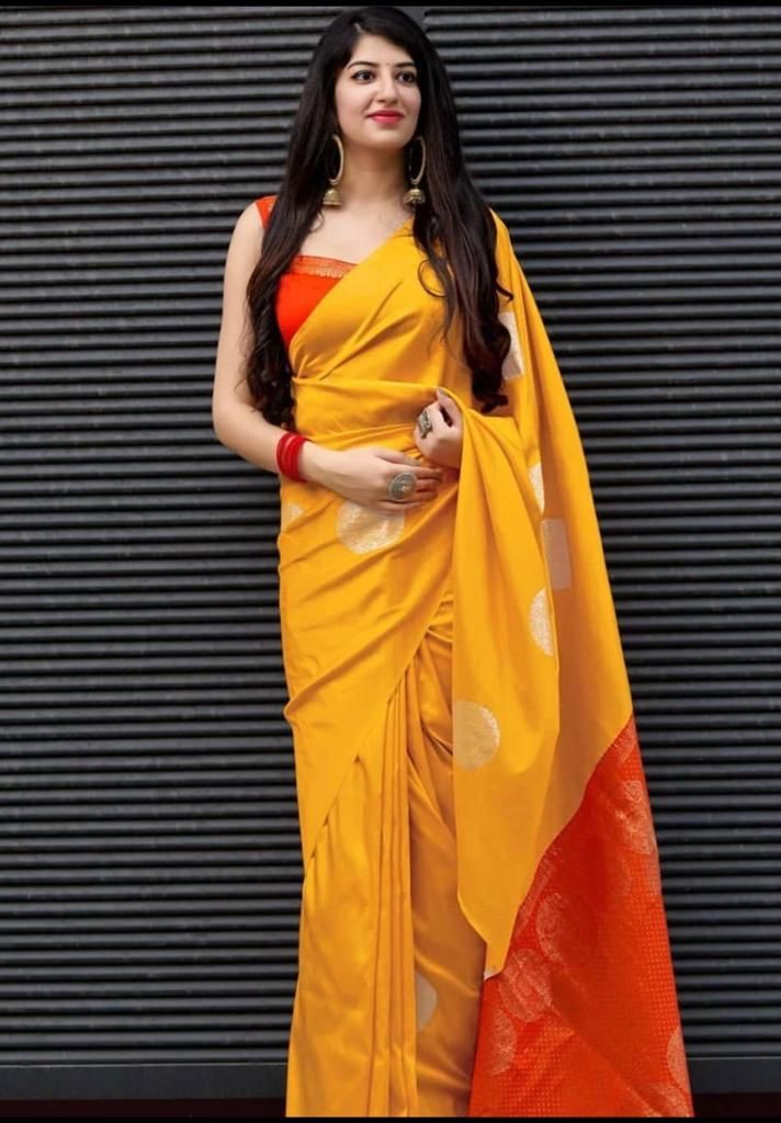 Yellow and Red  Beautiful Rich Pallu and Jacquard Soft Silk Saree