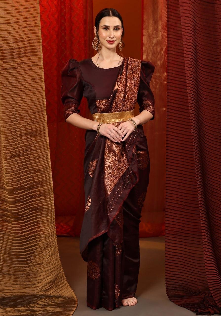 Women Soft Silk Brown saree