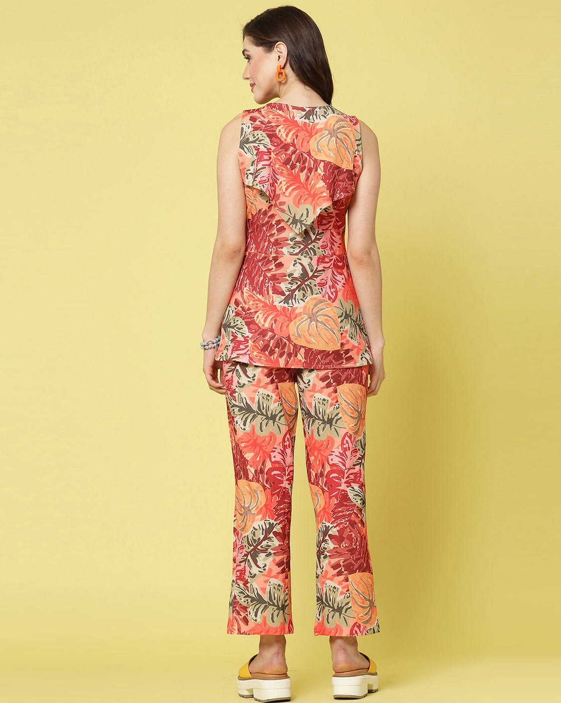 Women Co-ord Set Printed Sleeveless Top and Full Length Trouser Pant